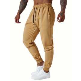 1pc Men'S Casual Sports Joggers - Polyester Knit Athletic Pants with Side Pockets, Elastic Waistband, Solid Color, Regular Fit for Gym & Workout - All Seasons