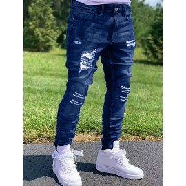 Men's Slim Fit Ripped Jeans, Stretchy Denim, Casual Regular Fit