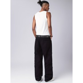 Men's Trendy Hip-Hop Style Loose Fit Cargo Jeans with Multiple Pockets - 100% Cotton, Machine Washable