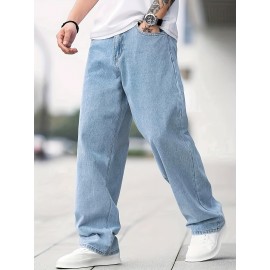 Men's Loose Fit Wide Leg Jeans, Men's Stylish Comfy Denim Pants, Street Style Fashion