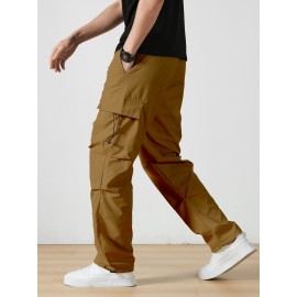 Men's Casual Flap Pocket Straight Leg Cargo Pants, Street Style Casual Pants For Outdoor Activities