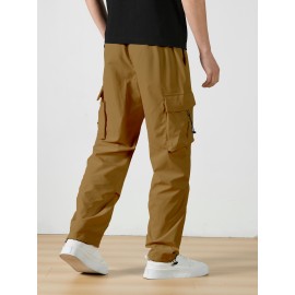 Men's Casual Flap Pocket Straight Leg Cargo Pants, Street Style Casual Pants For Outdoor Activities