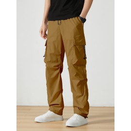 Men's Casual Flap Pocket Straight Leg Cargo Pants, Street Style Casual Pants For Outdoor Activities