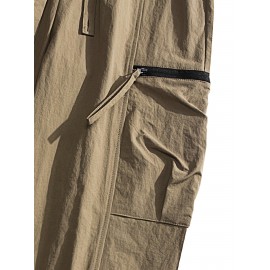 Relaxed Fit, Men's Vintage-Inspired Cargo Pants - Nylon, Casual Fit with Drawstring Waist for Spring/Fall