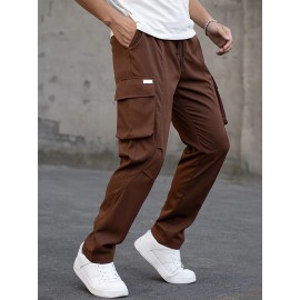 Men's Cargo Pants, Fashionable Casual Workwear, Polyester, Solid Color, Non-Stretch, Regular Fit, Woven Fabric, Novelty Clothing for Men