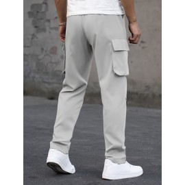 Men's Cargo Pants, Fashionable Casual Workwear, Polyester, Solid Color, Non-Stretch, Regular Fit, Woven Fabric, Novelty Clothing for Men