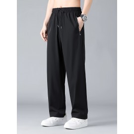 Men's Casual Pocket Joggers, Straight Leg Drawstring Loose Fit Long Sports Pants For Spring Autumn