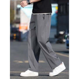 Men's Casual Pocket Joggers, Straight Leg Drawstring Loose Fit Long Sports Pants For Spring Autumn