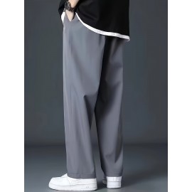 Men's Casual Pocket Joggers, Straight Leg Drawstring Loose Fit Long Sports Pants For Spring Autumn