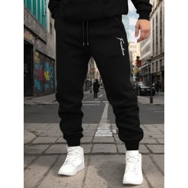 1pc Men'S Casual Sweatpants with Signature Print, 50% Cotton 50% Polyester Knit Fabric, Elastic Waist with Drawstring, Regular Fit for Weekend Casual Wear, Fall/Winter Collection