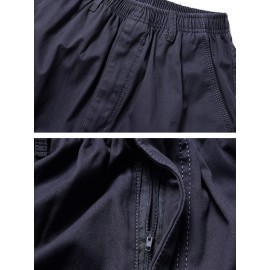 Men's Fleece Lined Casual Pants, Elastic Waist Pants Workwear Leisure Fashion Pants Cargo Pants