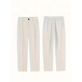 Men's Casual Fashion Pants, Versatile Solid Color, Polyester Fabric, Cropped Length