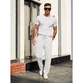 1pc Men'S Casual Cotton Drawstring Pants - Solid Color, Non-Stretch Fabric, Regular Fit, All-Season Straight Leg Cargo Trousers