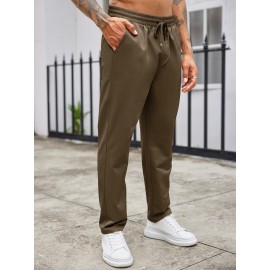 1pc Men'S Casual Cotton Drawstring Pants - Solid Color, Non-Stretch Fabric, Regular Fit, All-Season Straight Leg Cargo Trousers