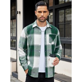 Mens Flannel Shirt Long Sleeve Plaid Jacket Casual Button Down Shirts Shacket