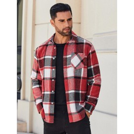Mens Flannel Shirt Long Sleeve Plaid Jacket Casual Button Down Shirts Shacket