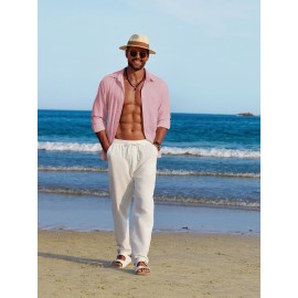 Men'S Polyester Chambray Casual Dress Shirt, Sexy Lapel Collar, Long Sleeve, Solid Color, Slight Stretch Fabric, with Front Slit Hem, Single Breasted Placket, for All-Season Party Wear