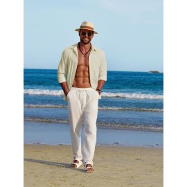 Men'S Polyester Chambray Casual Dress Shirt, Sexy Lapel Collar, Long Sleeve, Solid Color, Slight Stretch Fabric, with Front Slit Hem, Single Breasted Placket, for All-Season Party Wear