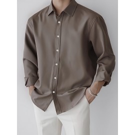 European And American Men'S Fashion Khaki Long-Sleeved Shirt, Skin-Friendly And Breathable Street Solid Color Fashion Button-Down Lapel Shirt