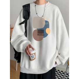 MOGAO Casual Geometric Sweatshirt for Men - Polyester Knit Fabric, Long Sleeve, Regular Fit, Round Neck, Comfortable and Trendy Unisex Hoodie