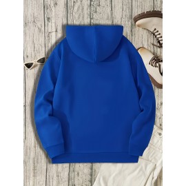 Men's Polyester Hooded Sweatshirt with Geometric Leaf Applique, Sports Style Active Hoodie with Slight Stretch, Regular Fit Knit Fabric Pullover - Casual Hip Hop Streetwear