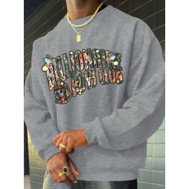 Featuring Textures Design Letter BOYS CLUB Printed Men's Crew Neck And Long Sleeve Sweatshirt, Casual Style, Breathable, Comfortable, Stylish Street Fashion Pullover Sweatshirt
