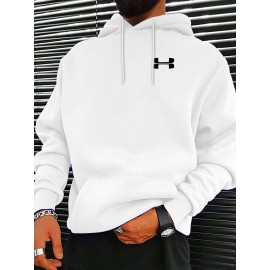 Men'S Cotton Hoodie - Casual Style, Knit Fabric, Loose Fit, 100% Cotton, Printed Design, Four Seasons Wear, Hooded Pullover with Slight Stretch, No Details - Sportswear for Daily Outdoor Activities