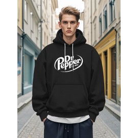 1pc Dr Pepper Print Men'S Casual Hoodie - Cozy Long Sleeve Pullover with Hood, Polyester Fabric, Regular Fit, Stretchy, for Autumn/Winter