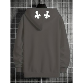 Men's Casual Hoodie with Unique Print Design - Soft Polyester, Machine Washable, Loose Fit Pullover with Kangaroo Pocket