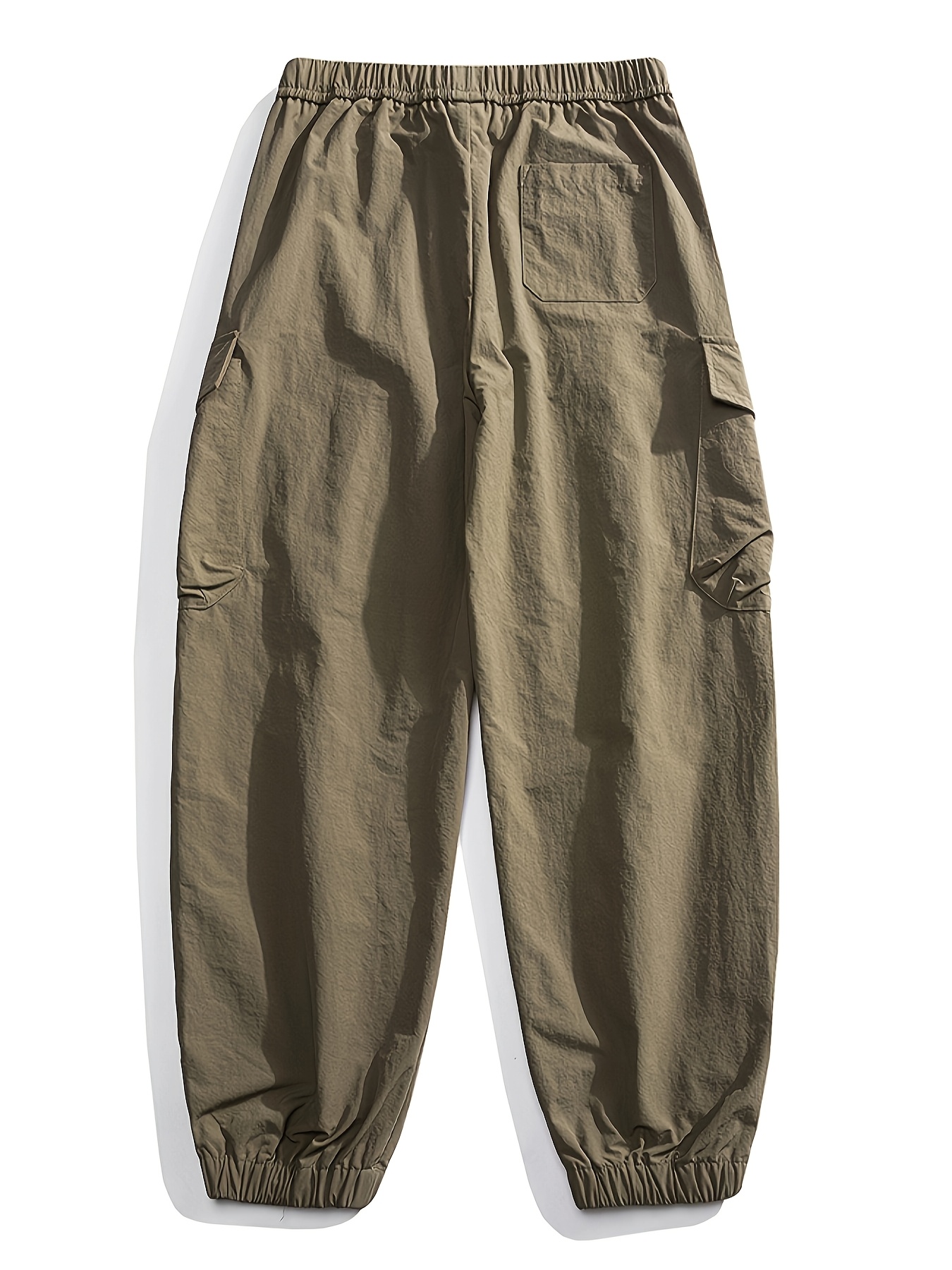 Men s Casual Nylon Cargo Pants with Multiple Pockets - Loose Fit, Solid Color for Spring/Fall details 5