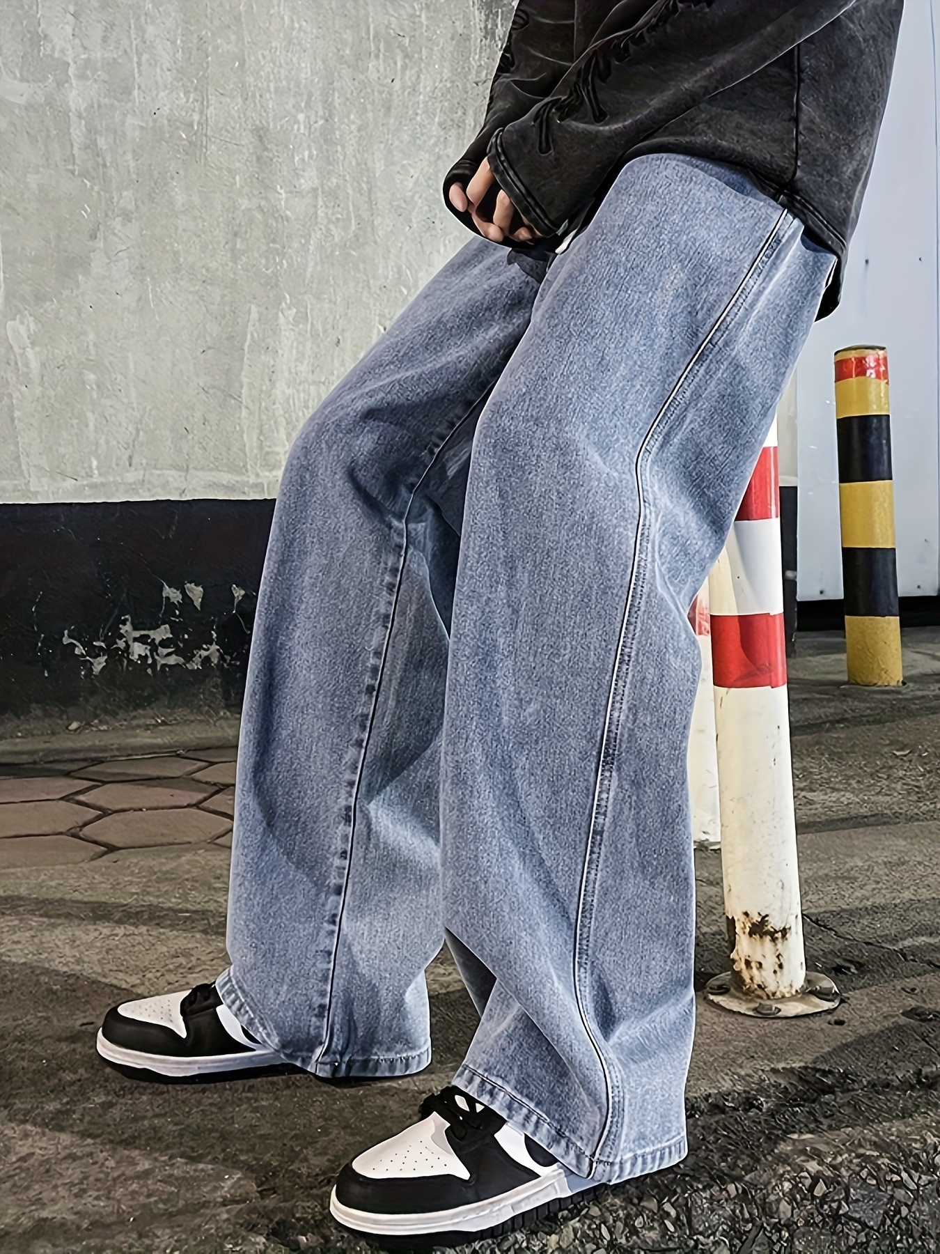 mens fashion solid loose fit straight leg jeans   style denim pants for casual   details 10