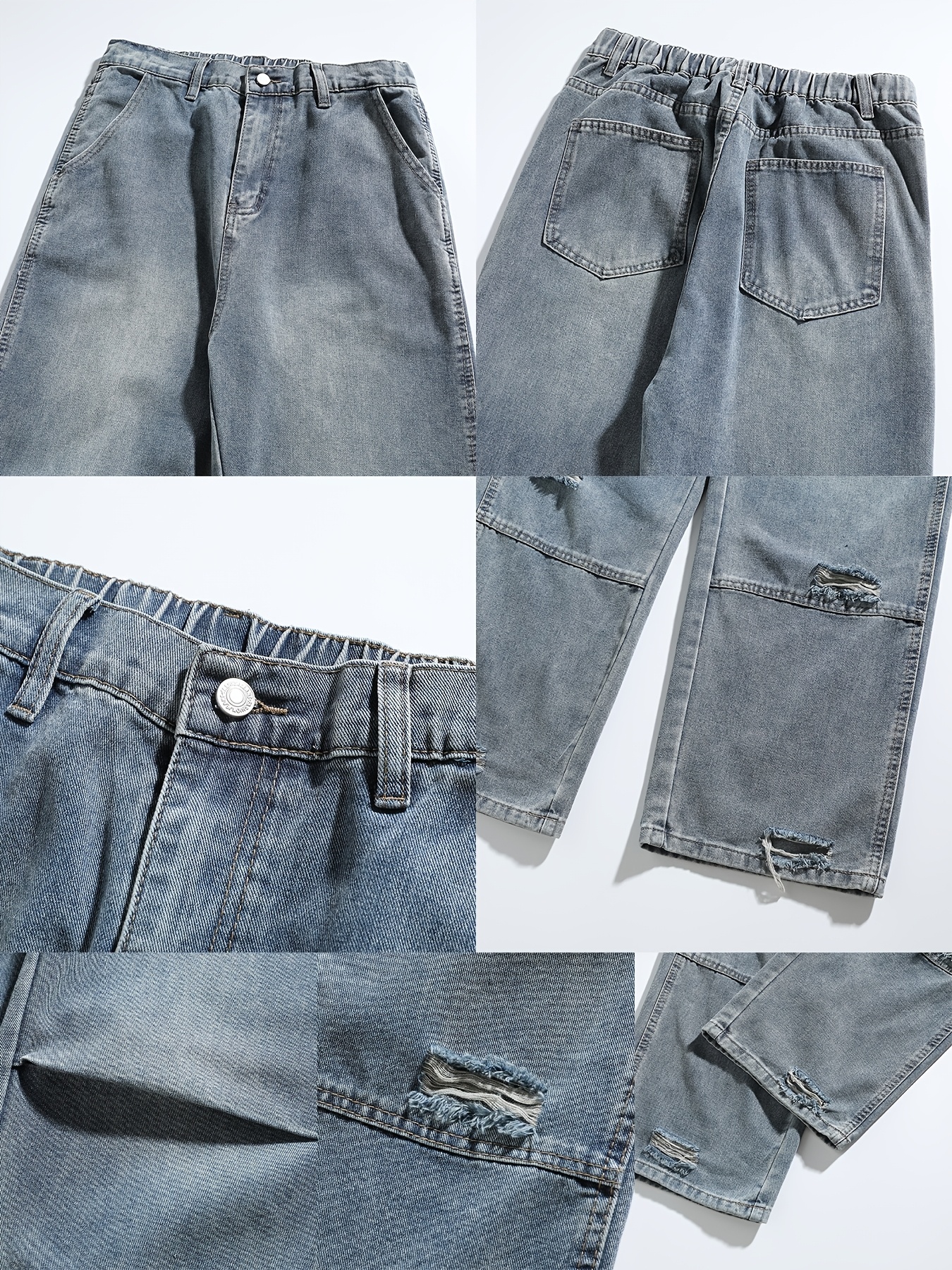 mens casual denim jeans with ripped     waist regular fit non stretch solid   with pockets zipper fly   cotton   denim for outdoor weekend activities details 6