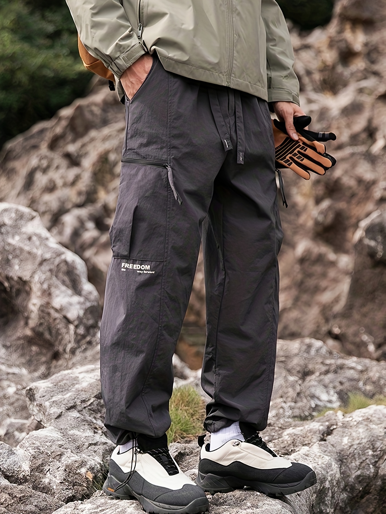 Relaxed Fit, Men  -Inspired Cargo Pants - Nylon, Casual Fit with Drawstring Waist for Spring/Fall details 2