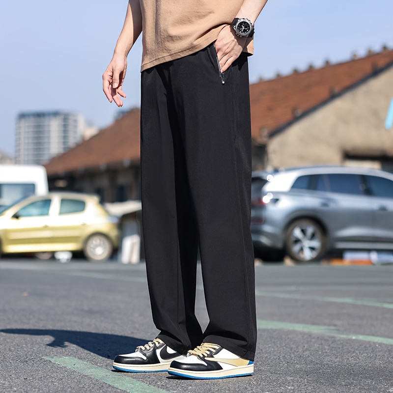 mens casual pocket joggers straight leg drawstring loose fit long sports pants for spring autumn details 0