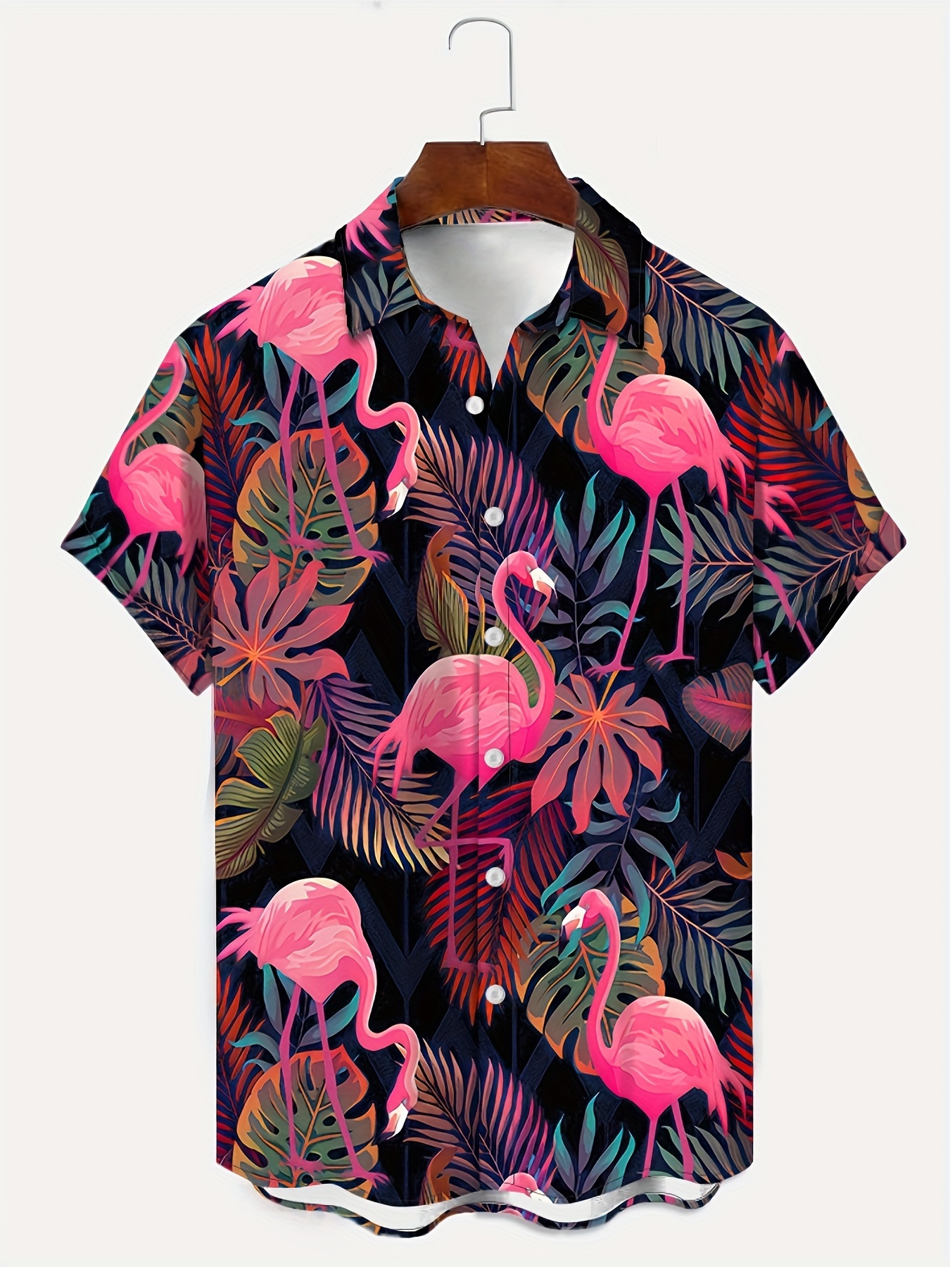 mens 3d flamingo pattern print short sleeve lapel shirt top casual button up shirt for summer   and vacation resorts details 0