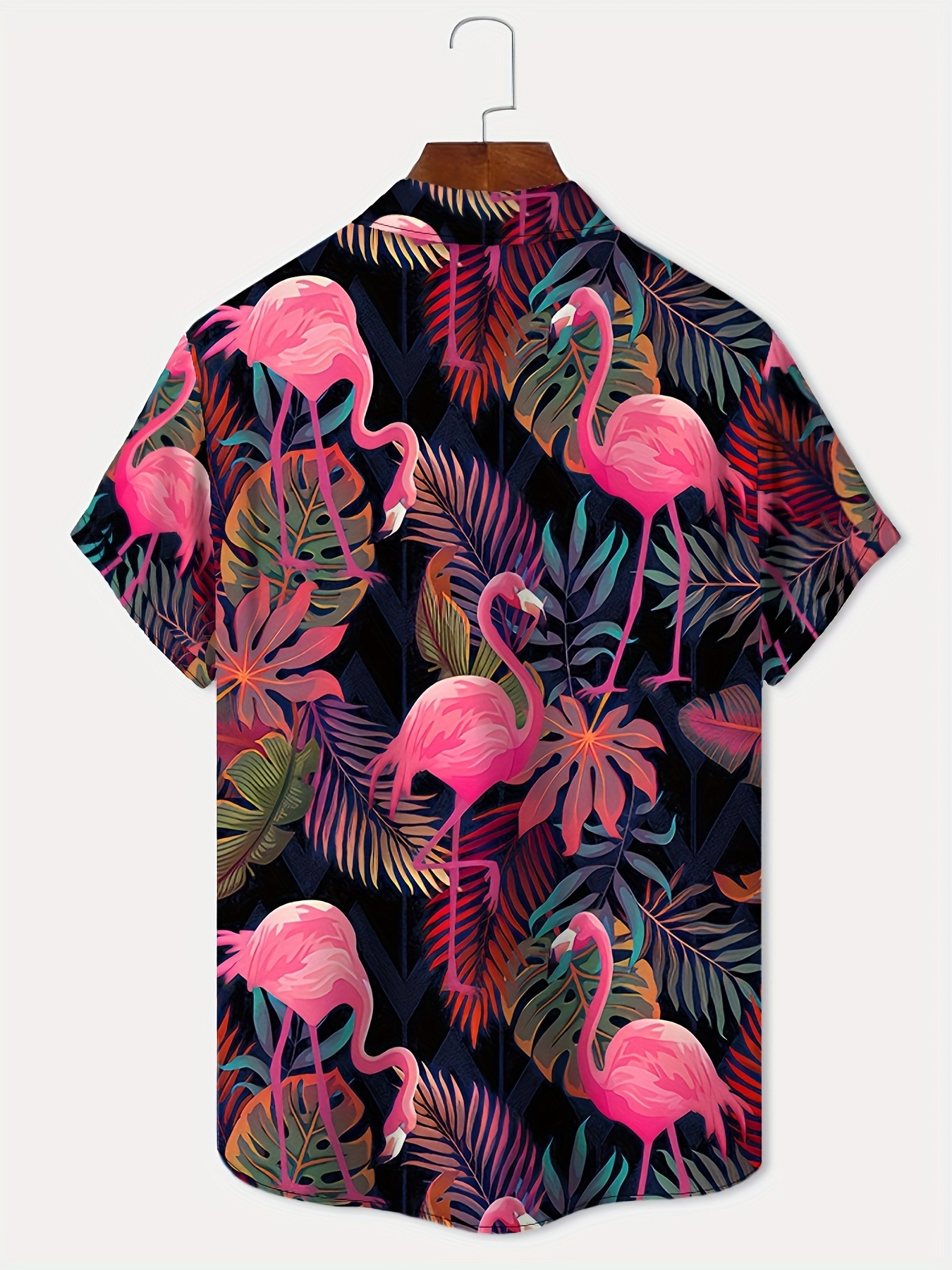 mens 3d flamingo pattern print short sleeve lapel shirt top casual button up shirt for summer   and vacation resorts details 1