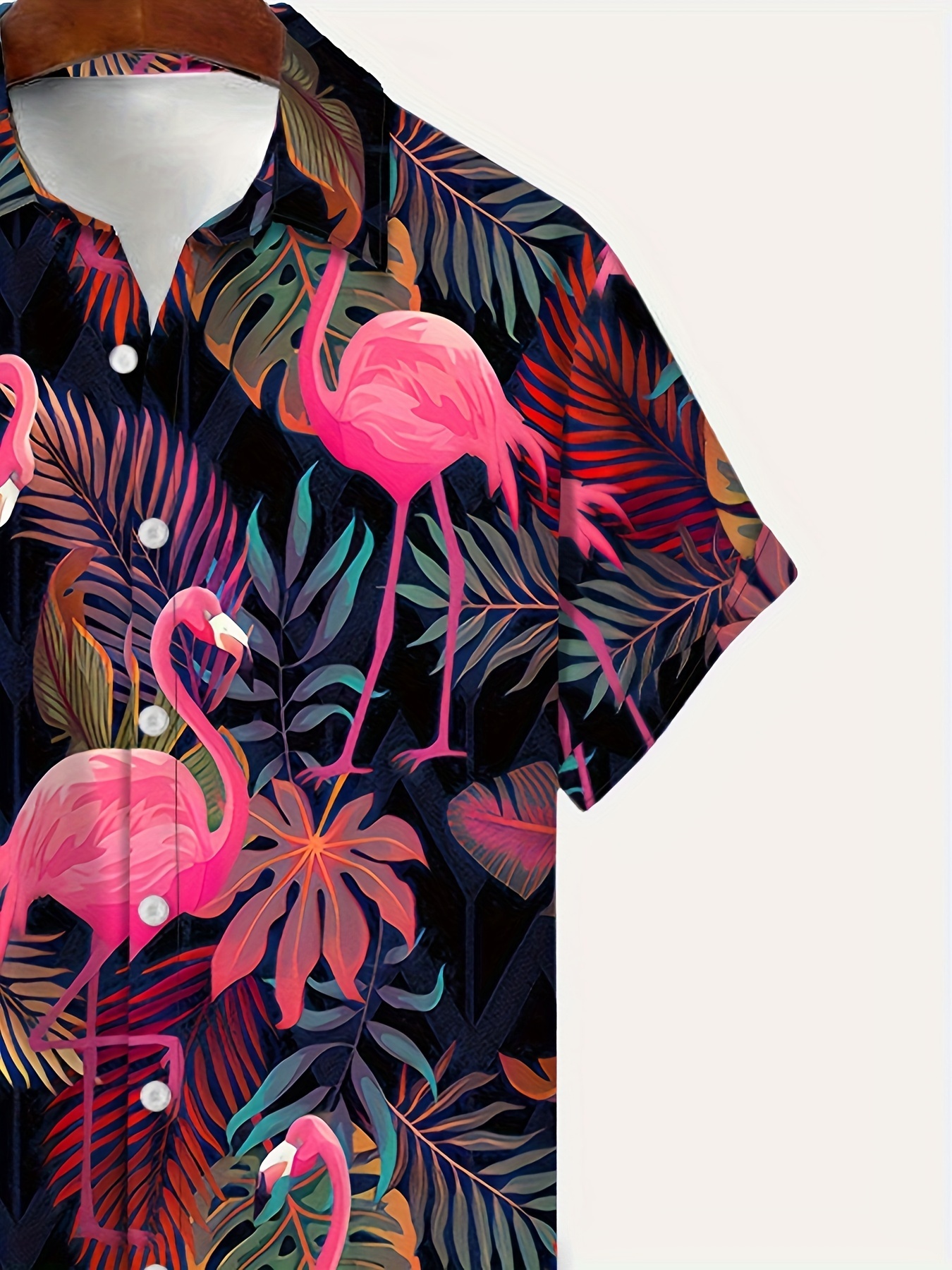 mens 3d flamingo pattern print short sleeve lapel shirt top casual button up shirt for summer   and vacation resorts details 2