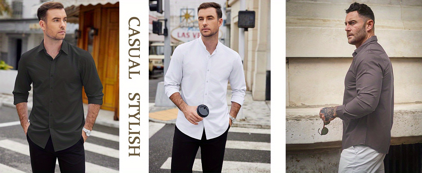 mens 2 in 1 formal casual shirt with detachable collar long sleeve wrinkle resistant polyester   button   style details 1