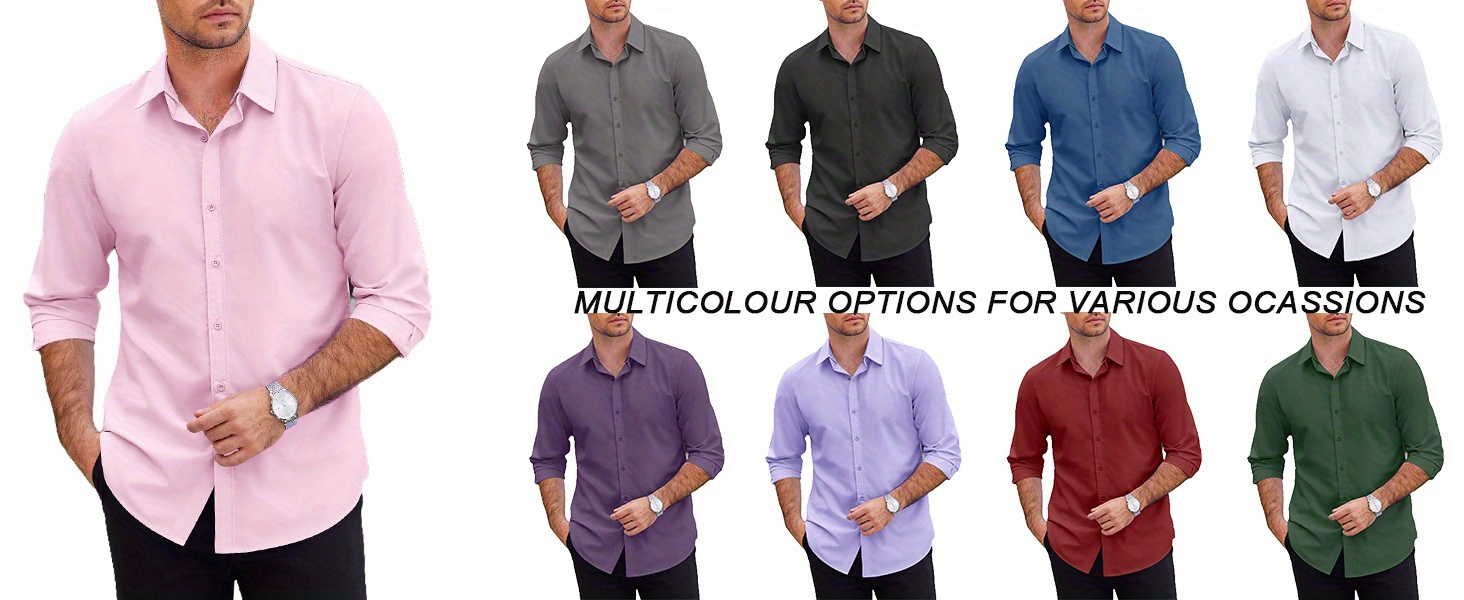 mens 2 in 1 formal casual shirt with detachable collar long sleeve wrinkle resistant polyester   button   style details 4