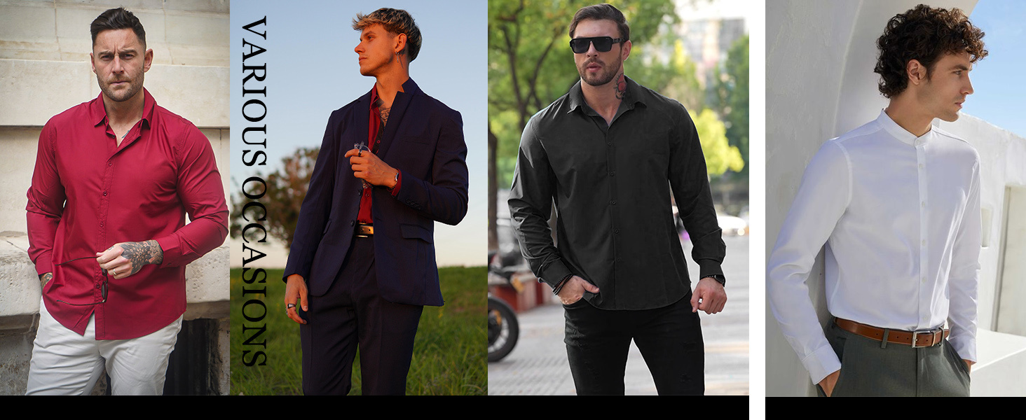 mens 2 in 1 formal casual shirt with detachable collar long sleeve wrinkle resistant polyester   button   style details 5