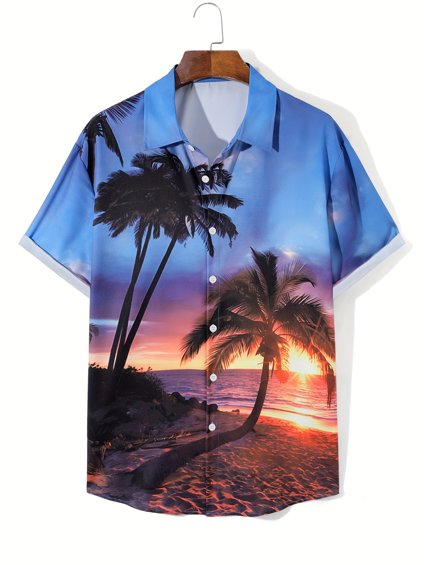 Beach Sunset Pattern 3D Printed Men s Fashion Short Sleeve Button Up Lapel Hawaiian Style Shirt For Summer Resort Vacation details 3