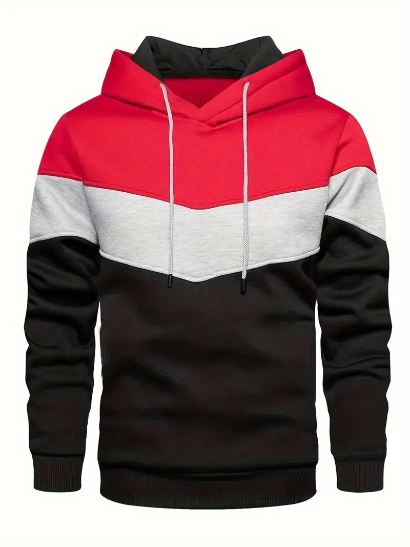 kangaroo pocket drawstring hoodie mens casual   color block slightly stretch hooded sweatshirt for   details 2